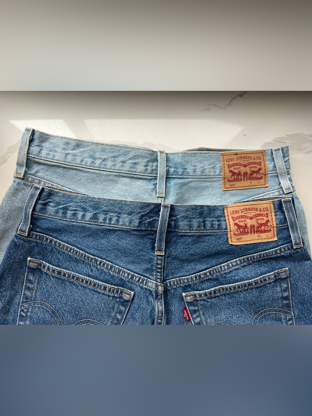 THREE Levi’s Denim Ribcage Shorts Thigh-high - Dark, Light & Mid Wash Size 28 - Picture 13 of 13